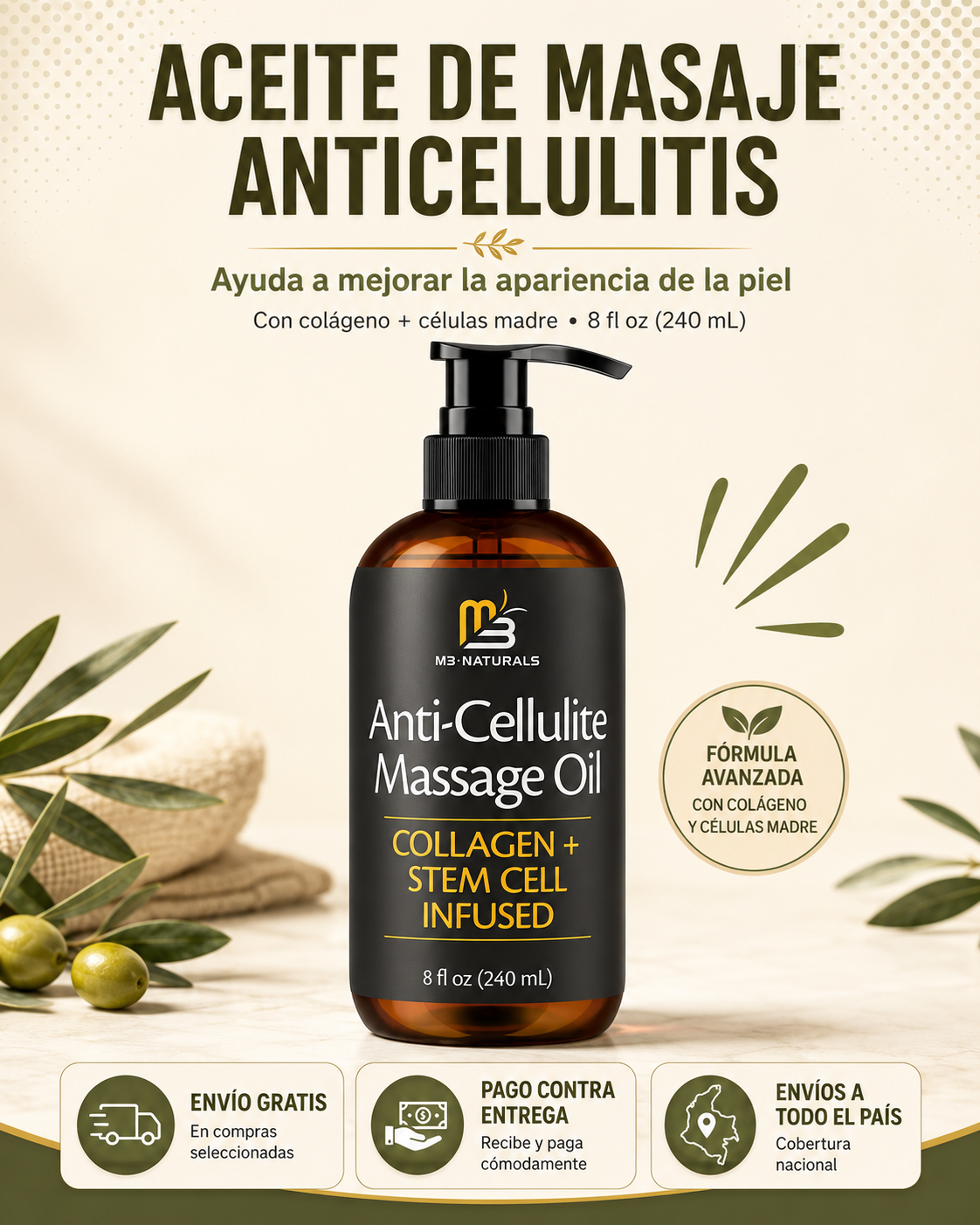 Aceite de Masaje Anticelulitis | Colágeno + Células Madre