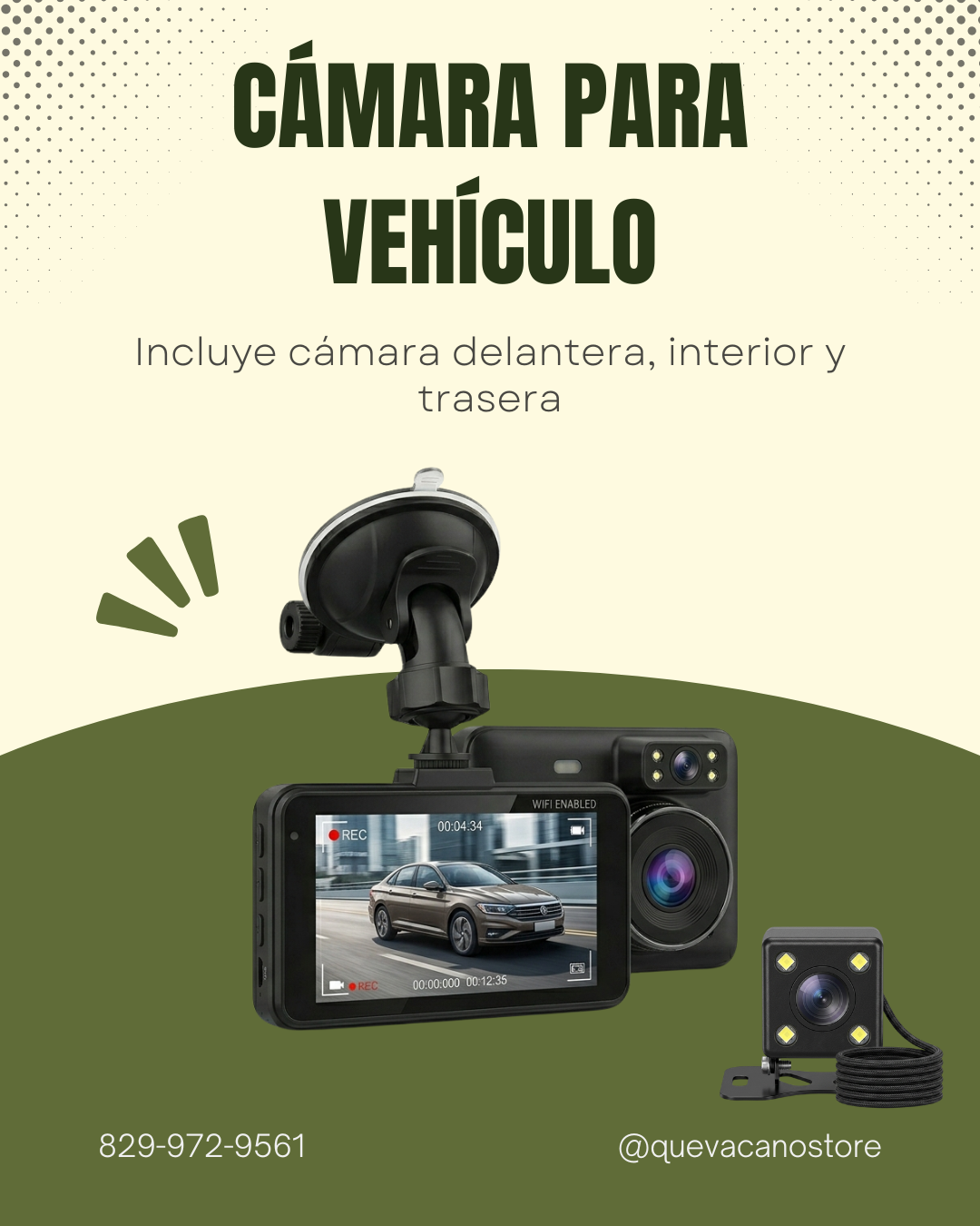 Cámara para carro con WIFI (Graba al frente, al interior y detrás)